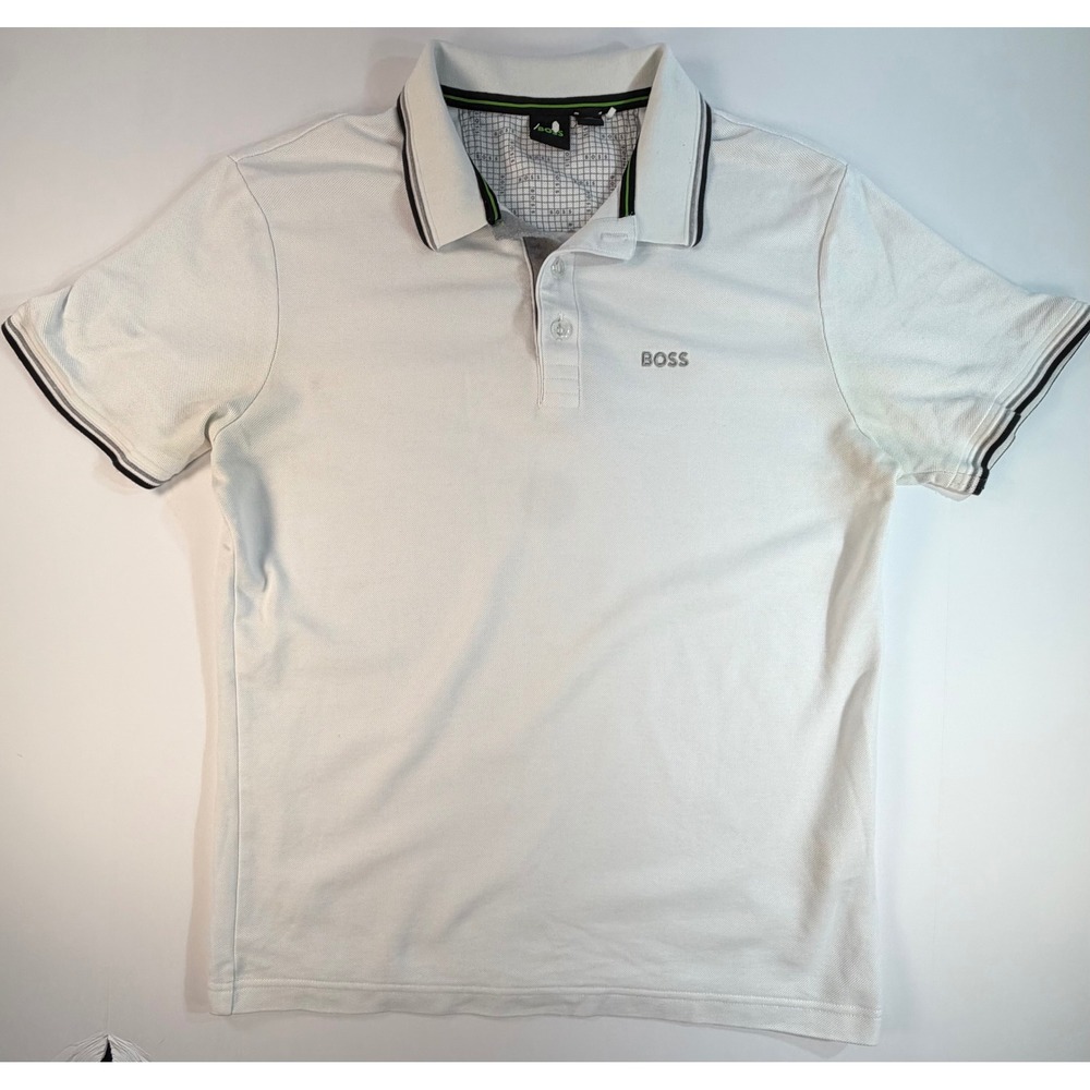 Hugo Boss Green Label Mens White Pique Polo Shirt Short Sleeve Size M